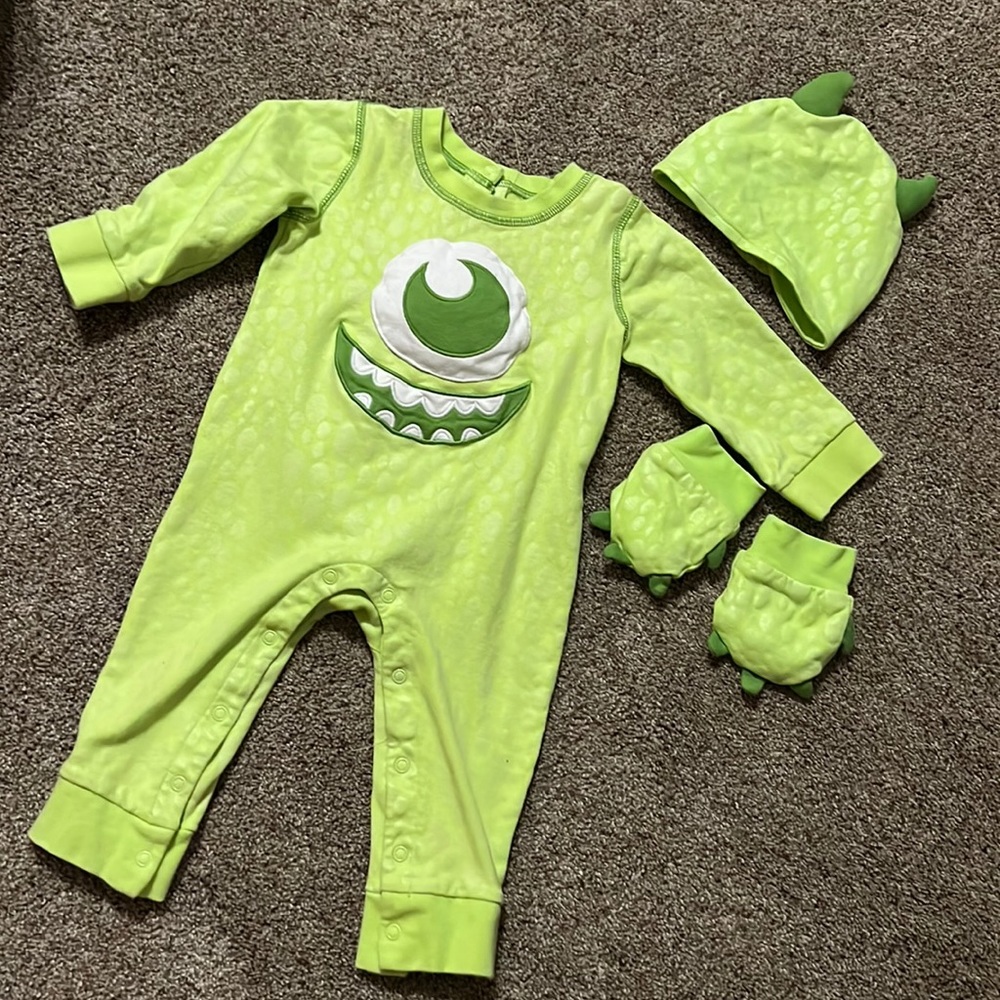 12-18 months disney monster inc mike onesie with matching hat and gloves